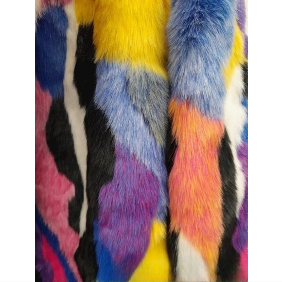 MATT SARAFA RAINBOW Faux Fur SILK Lined Coat NWOT, OG Length, Custom Made - Picture 4 of 16
